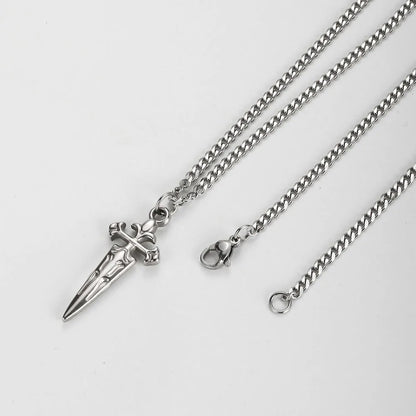 1PC Men's Retro Cuban Chain Cross Necklace
