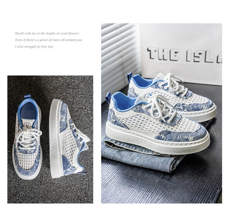 New Sneakers Casual Mens Designer Ethnic Style Board Shoes Fashion Fabric Breathable Increased Internal Flat Platform Shoes39-44