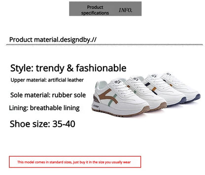 Women's Sports Sneakers Trendy Versatile Women Fashion Leather Sneakers Autumn New Girl Casual Running Shoes Striped Gym Shoes