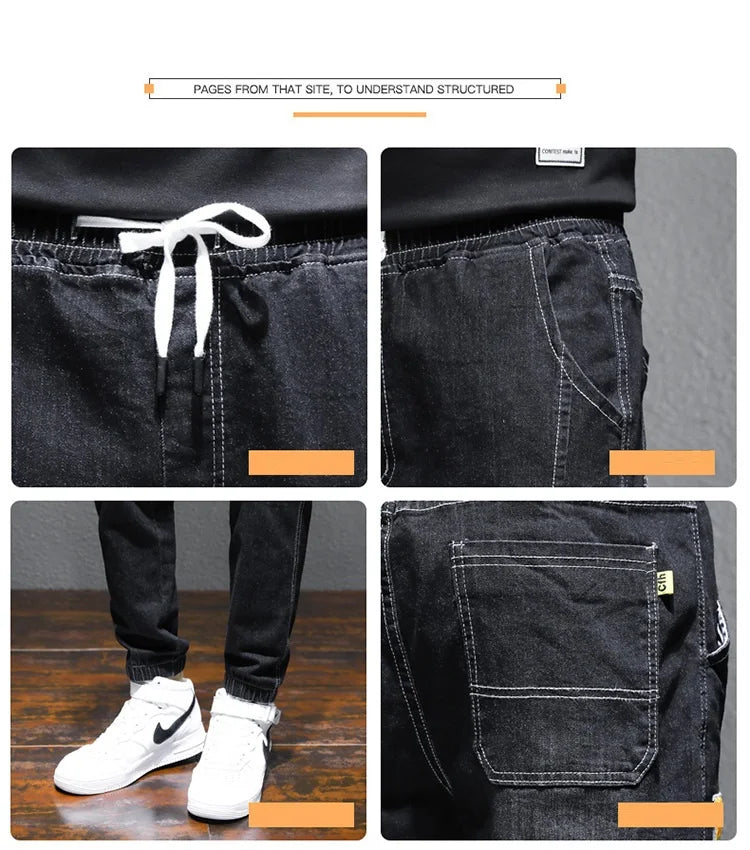 Mens Jeans Harem Pants Fashion Pockets Desinger Loose fit Baggy Moto Jeans Men Stretch Retro Streetwear Relaxed Tapered Jeans