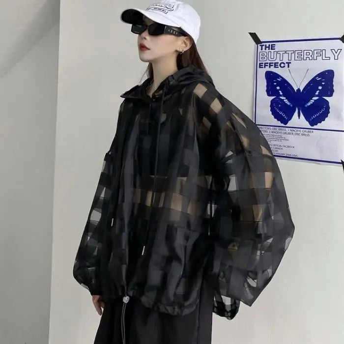 Women's outer wear top Women's lazy wind sunscreen clothes Hooded loose long-sleeved thin jacket