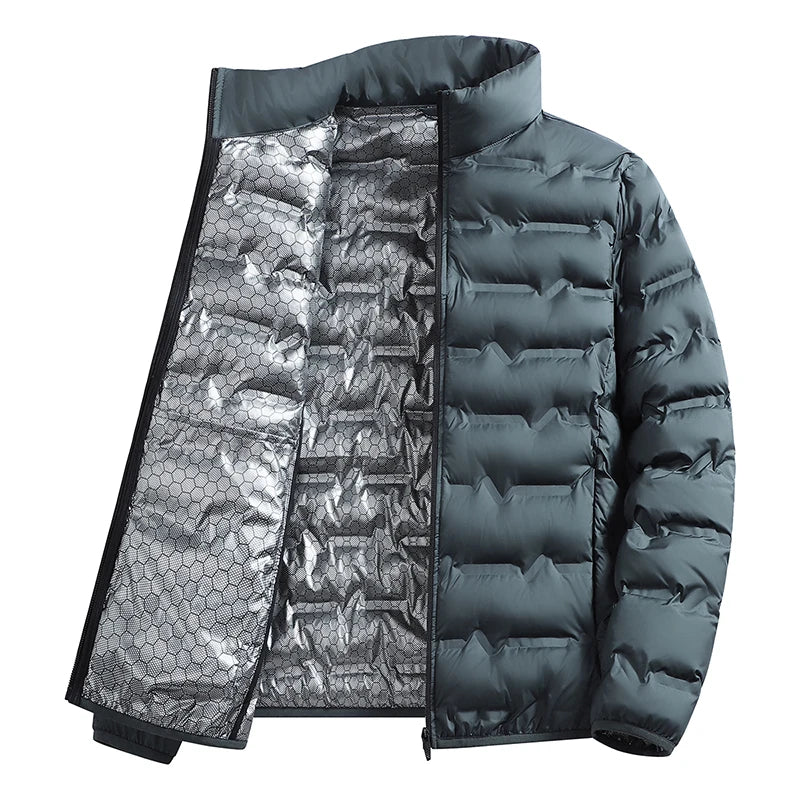 Outdoor Windproof Outerwear Winter Casual Warm Men Fleece-lined Jacket Solid Color Thicken Male Fashion Stand Collar Coats