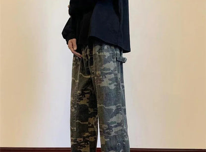 Jeans for Men Spliced Cargo Male Cowboy Pants Camouflage Trousers Punk Straight Xs Y 2k Vintage New in Retro 2025 Trend Baggy