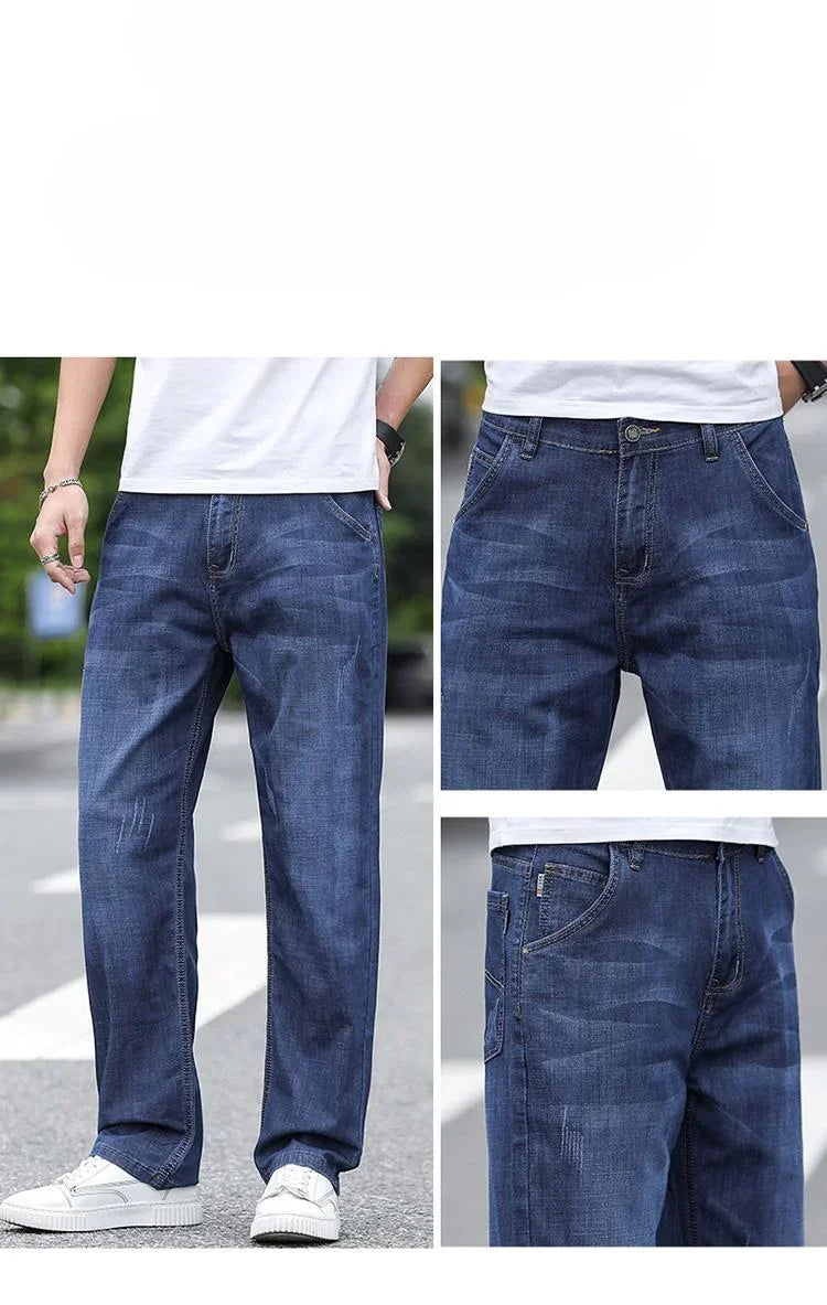 Jeans Men's Summer Straight Leg Loose Large Leg Autumn Thick Wear-resistant Men's Casual Pants Korean Trousers