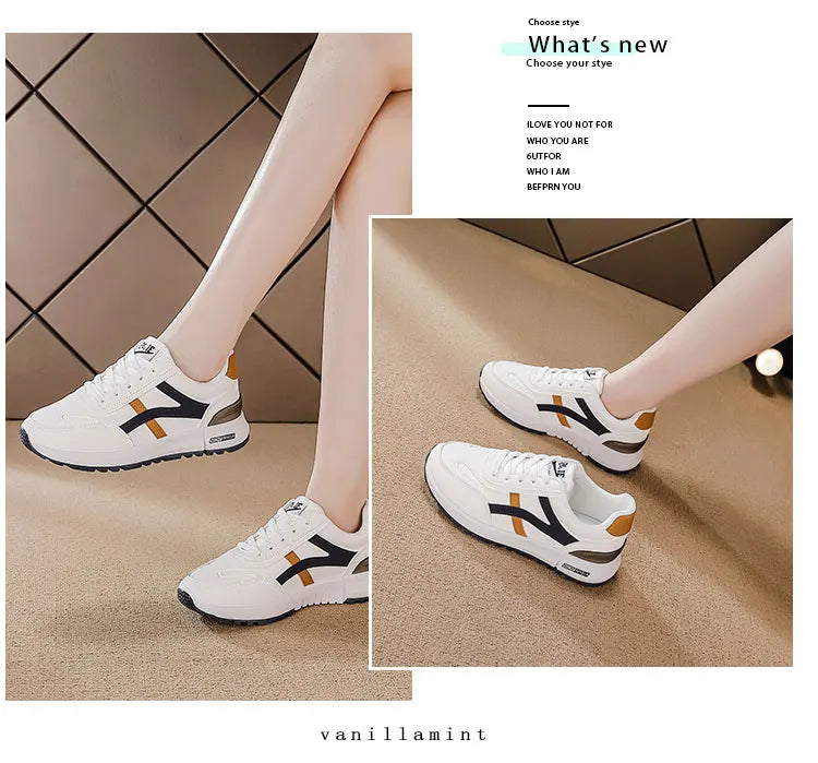 Women's Sports Sneakers Trendy Versatile Women Fashion Leather Sneakers Autumn New Girl Casual Running Shoes Striped Gym Shoes