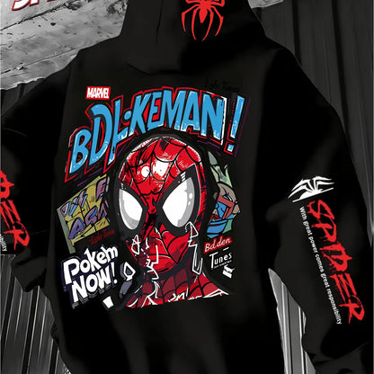 Men'S Hooded Hoodie Spider-Man Graffiti StyleFull of Personalized Back Cartoon Print Winter New Commuter Street Casual Hoodie
