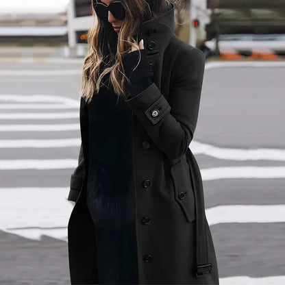 Women's New Woolen Coat Outerwears Autumn Winter Warm Female Jackets Single Breasted Turn-down Collar Long Women's Clothes