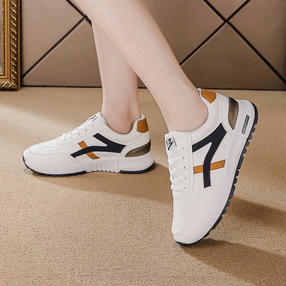 Women's Sports Sneakers Trendy Versatile Women Fashion Leather Sneakers Autumn New Girl Casual Running Shoes Striped Gym Shoes