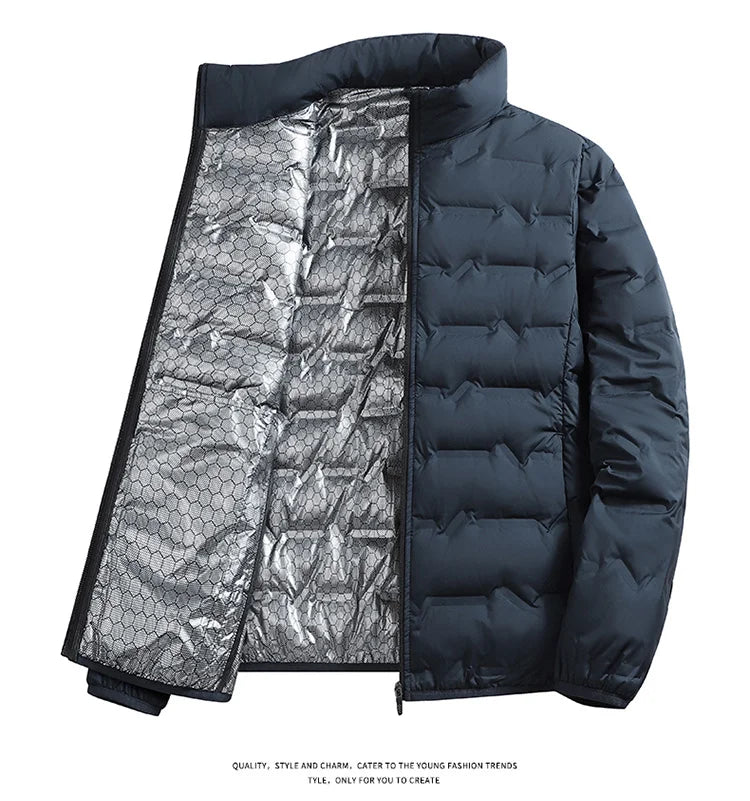 Outdoor Windproof Outerwear Winter Casual Warm Men Fleece-lined Jacket Solid Color Thicken Male Fashion Stand Collar Coats