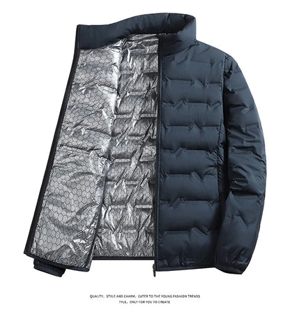 Outdoor Windproof Outerwear Winter Casual Warm Men Fleece-lined Jacket Solid Color Thicken Male Fashion Stand Collar Coats