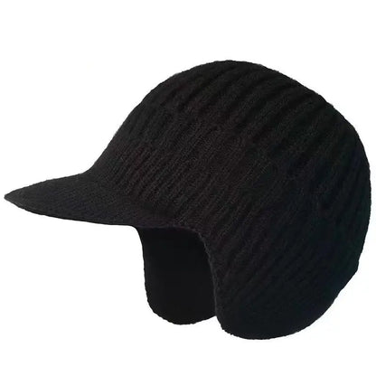 Knitted Beanie with Brim and Ear Flap for Men