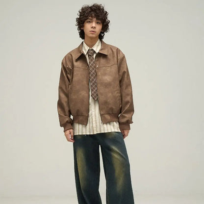 Outerwear Loose Fit Men Jackets Solid Color Thick Turn Down Collar Jacket Long Sleeves Windproof Flight Jacket Daily Commute