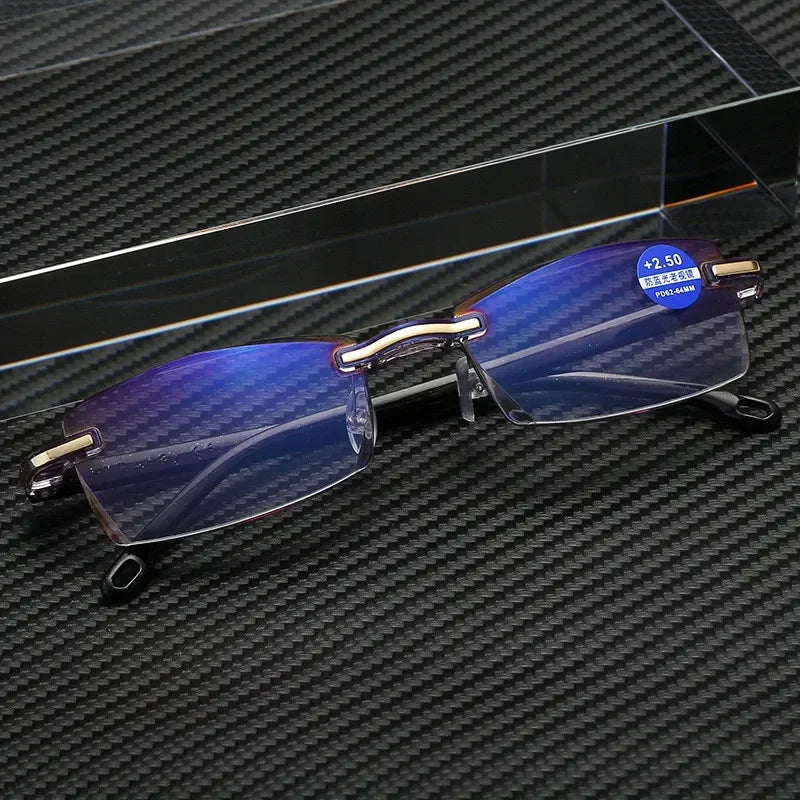 Reading Glasses Men Anti Blue Rays Presbyopia Goggles Women Vintage Rimless Eyewear Diopter +1.0 1.5 2.0 2.5 3.0 3.5 4.0 Окуляри