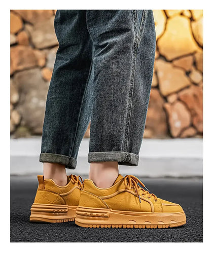 Sneakers Casual Mens Original Designer Solid Board Shoes Fashion Leather Breathable Height Increased Flat Platform Sports Shoes