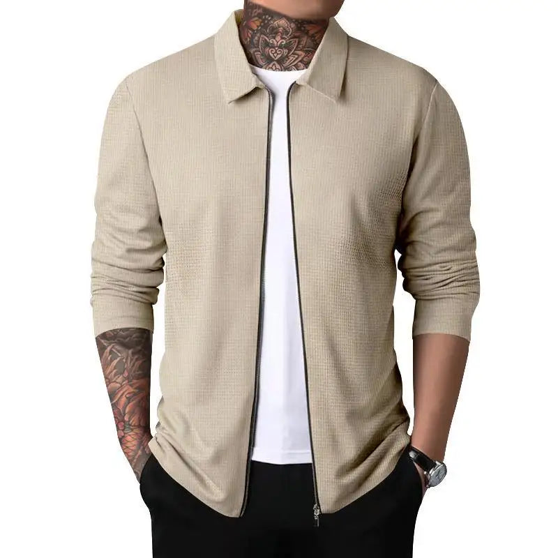 Outerwear Men's Autumn New Youth Waffle Lapel Slim Cardigan Men's Jacket  Ropa De Hombre Techwear Baseball Jacket Jaquetas