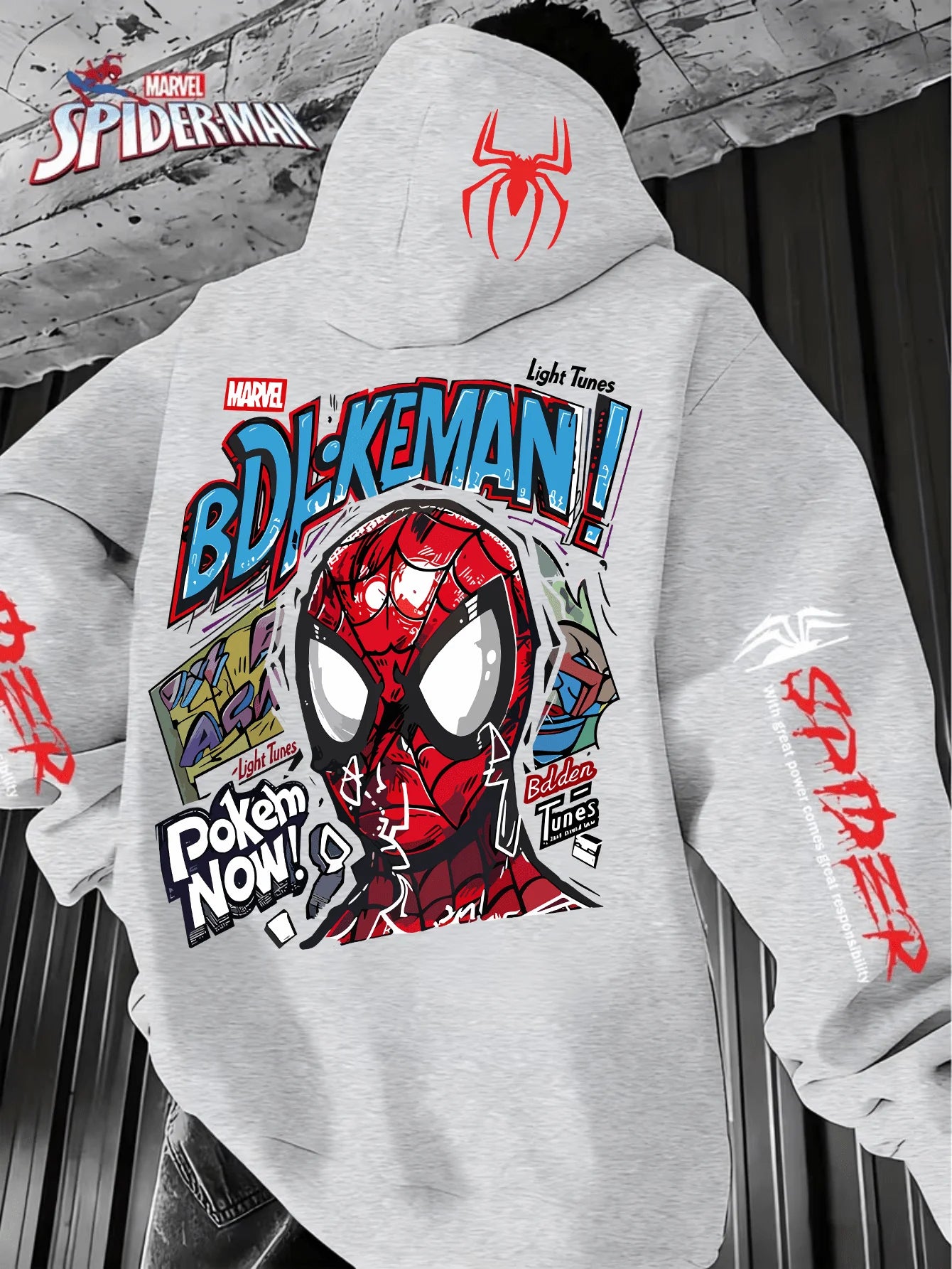 Men'S Hooded Hoodie Spider-Man Graffiti StyleFull of Personalized Back Cartoon Print Winter New Commuter Street Casual Hoodie