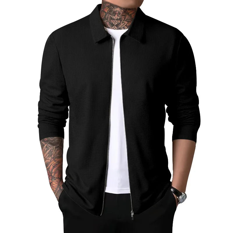 Outerwear Men's Autumn New Youth Waffle Lapel Slim Cardigan Men's Jacket  Ropa De Hombre Techwear Baseball Jacket Jaquetas