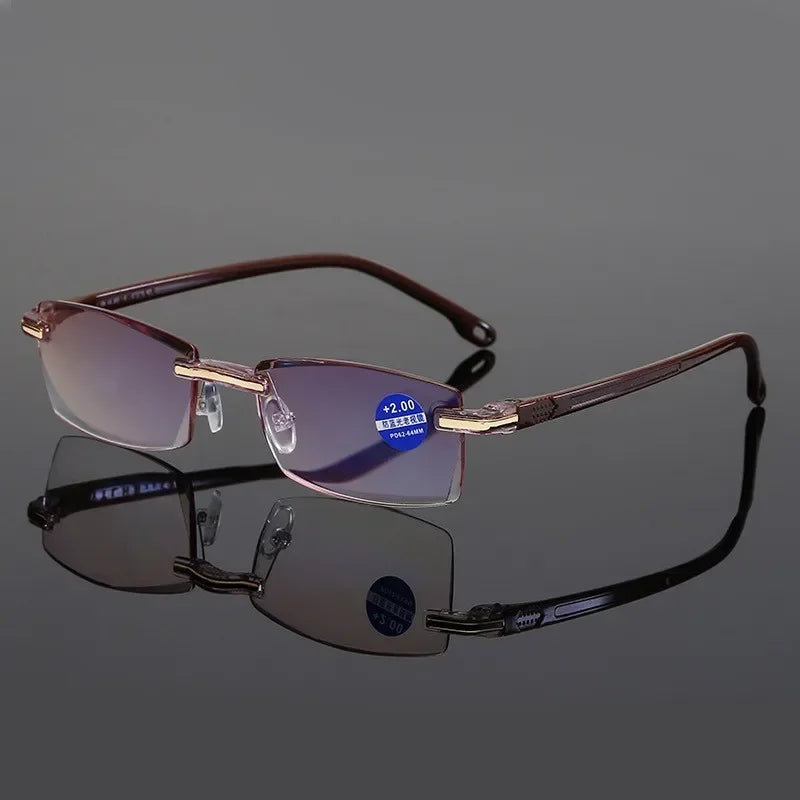 Reading Glasses Men Anti Blue Rays Presbyopia Goggles Women Vintage Rimless Eyewear Diopter +1.0 1.5 2.0 2.5 3.0 3.5 4.0 Окуляри