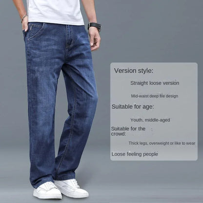 Jeans Men's Summer Straight Leg Loose Large Leg Autumn Thick Wear-resistant Men's Casual Pants Korean Trousers