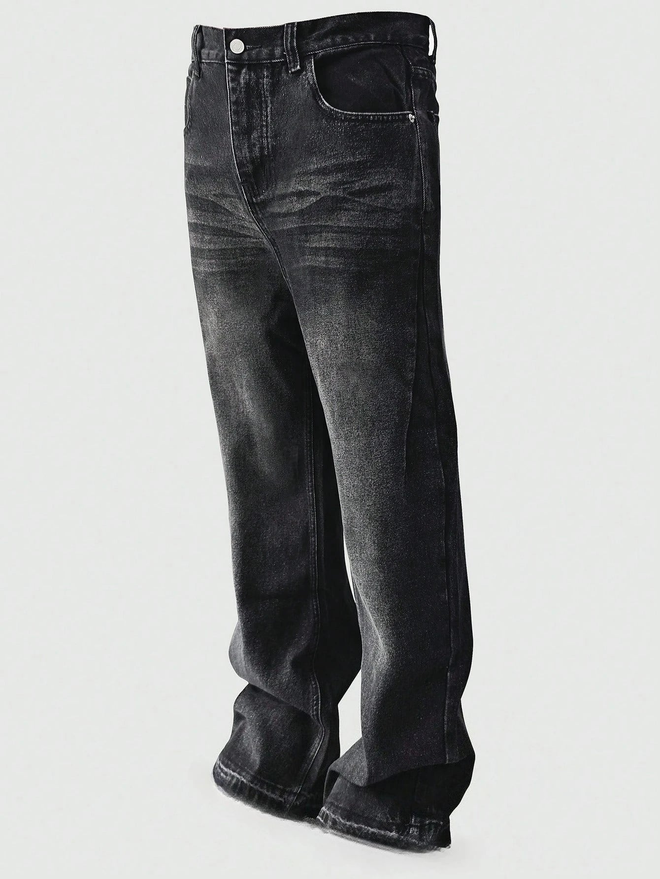 Jeans slim fit con dettagli di orlo lavato casual e business, pantaloni dritti in cotone leggero e versatili con chiusura a