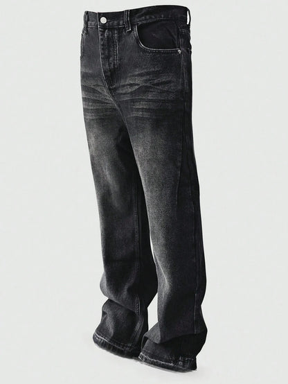 Jeans slim fit con dettagli di orlo lavato casual e business, pantaloni dritti in cotone leggero e versatili con chiusura a