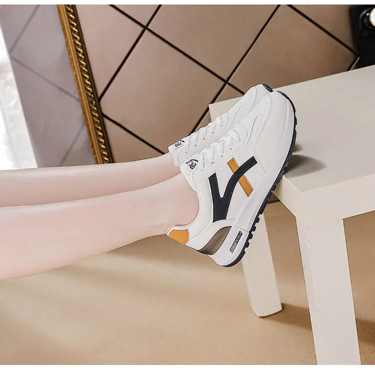 Women's Sports Sneakers Trendy Versatile Women Fashion Leather Sneakers Autumn New Girl Casual Running Shoes Striped Gym Shoes