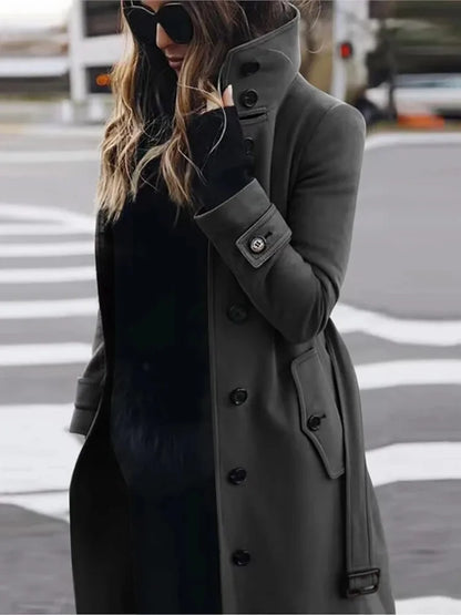 Women's New Woolen Coat Outerwears Autumn Winter Warm Female Jackets Single Breasted Turn-down Collar Long Women's Clothes
