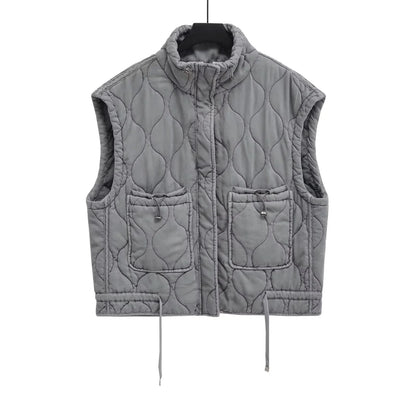 2026 Autumn Winter Fashion Washing Waistcoat Vintage Sleeveless Female Outerwear Chic Vest Tank Top Women Standing Collar Light