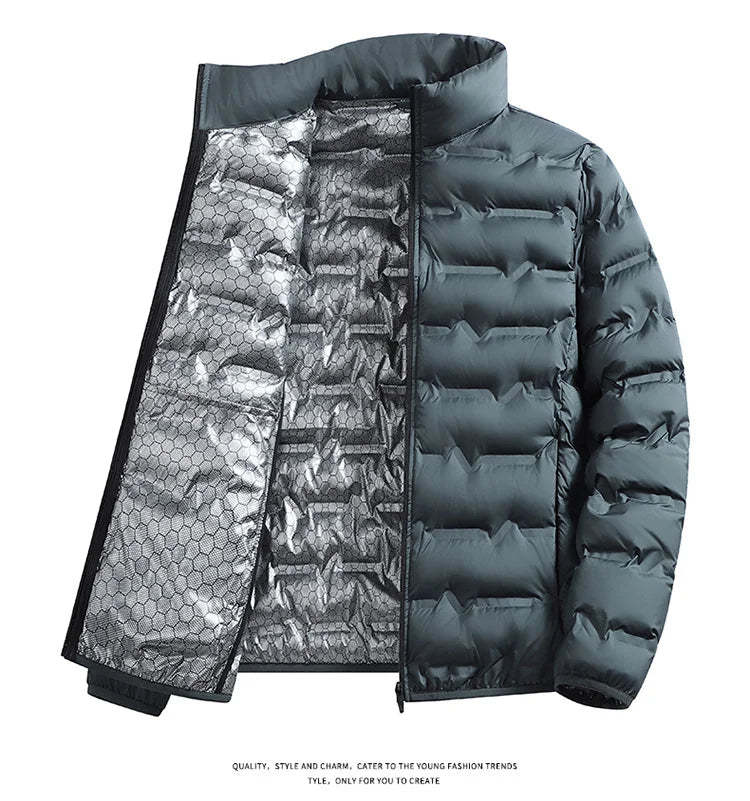 Outdoor Windproof Outerwear Winter Casual Warm Men Fleece-lined Jacket Solid Color Thicken Male Fashion Stand Collar Coats