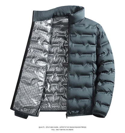 Outdoor Windproof Outerwear Winter Casual Warm Men Fleece-lined Jacket Solid Color Thicken Male Fashion Stand Collar Coats