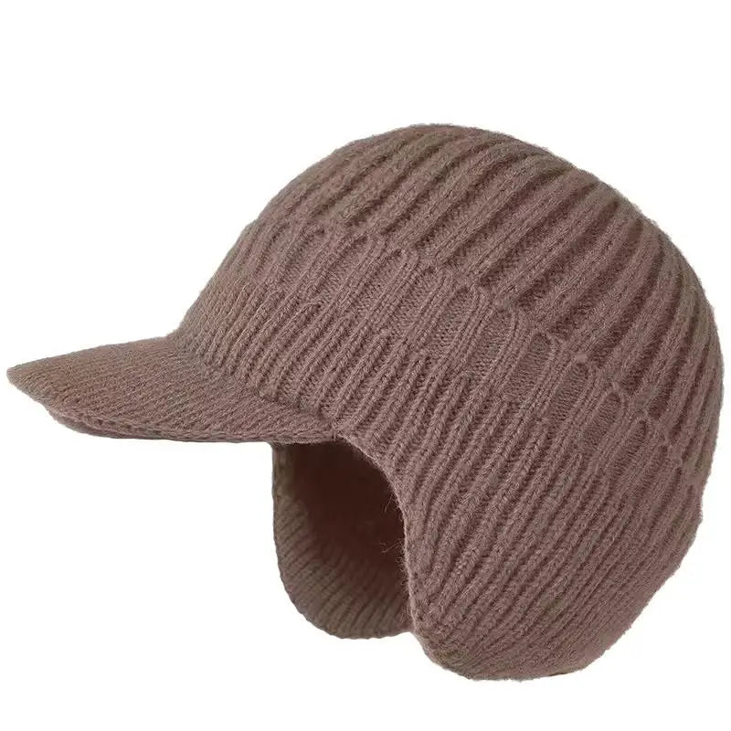Knitted Beanie with Brim and Ear Flap for Men