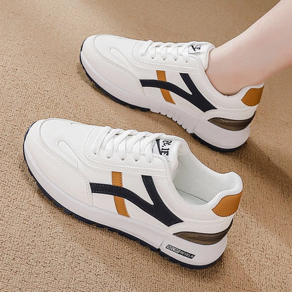 Women's Sports Sneakers Trendy Versatile Women Fashion Leather Sneakers Autumn New Girl Casual Running Shoes Striped Gym Shoes