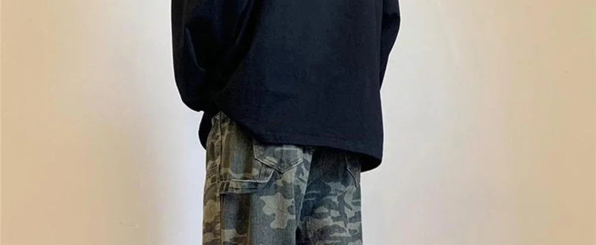 Jeans for Men Spliced Cargo Male Cowboy Pants Camouflage Trousers Punk Straight Xs Y 2k Vintage New in Retro 2025 Trend Baggy
