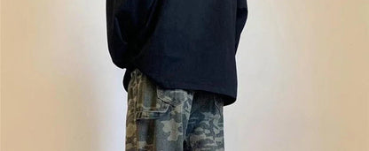 Jeans for Men Spliced Cargo Male Cowboy Pants Camouflage Trousers Punk Straight Xs Y 2k Vintage New in Retro 2025 Trend Baggy