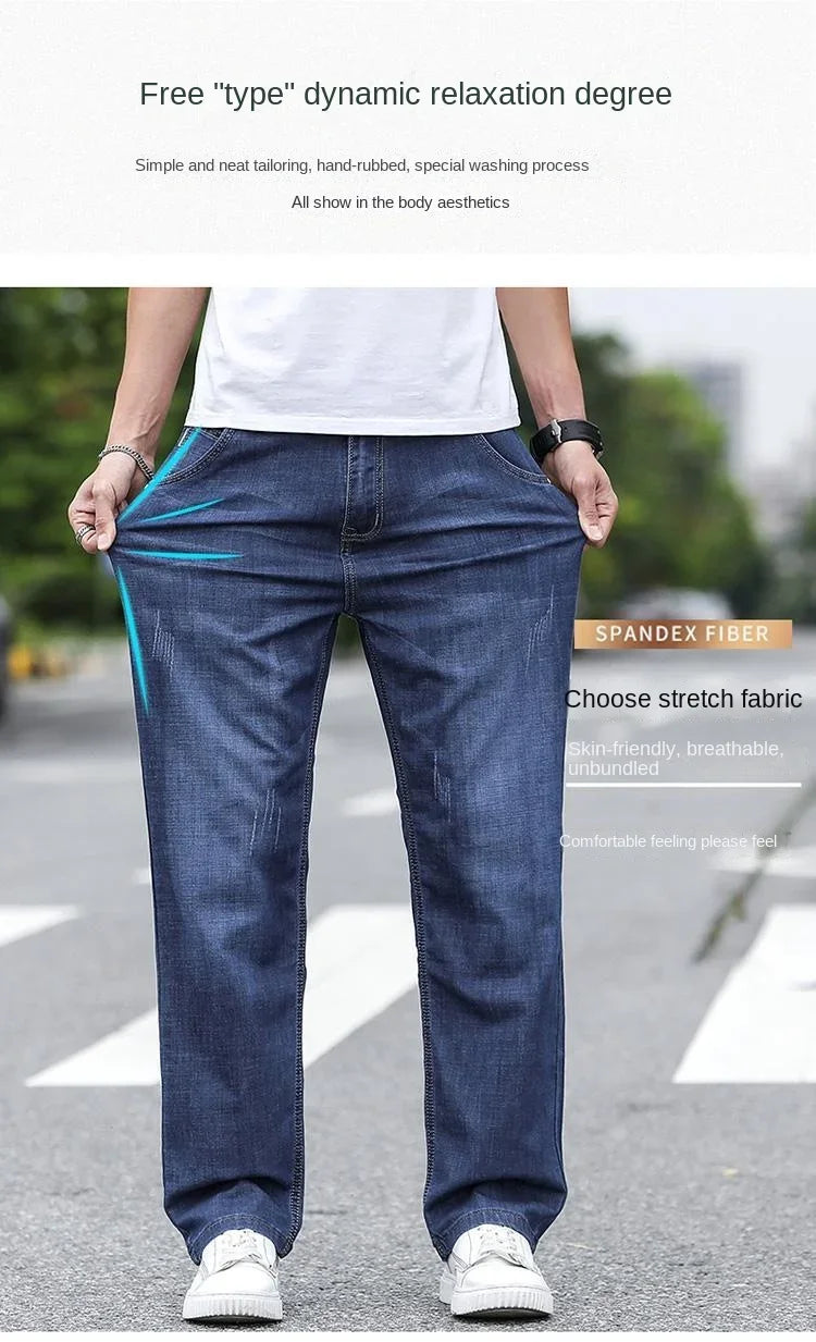 Jeans Men's Summer Straight Leg Loose Large Leg Autumn Thick Wear-resistant Men's Casual Pants Korean Trousers