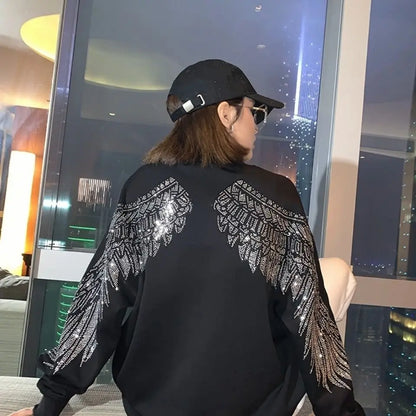 Tops Loose Tshirts Rhinestone Women's T Shirts Black Clothes