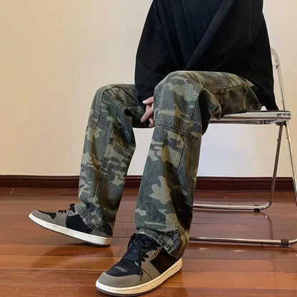 Jeans for Men Spliced Cargo Male Cowboy Pants Camouflage Trousers Punk Straight Xs Y 2k Vintage New in Retro 2025 Trend Baggy