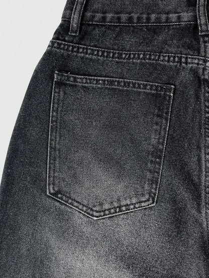 Jeans slim fit con dettagli di orlo lavato casual e business, pantaloni dritti in cotone leggero e versatili con chiusura a