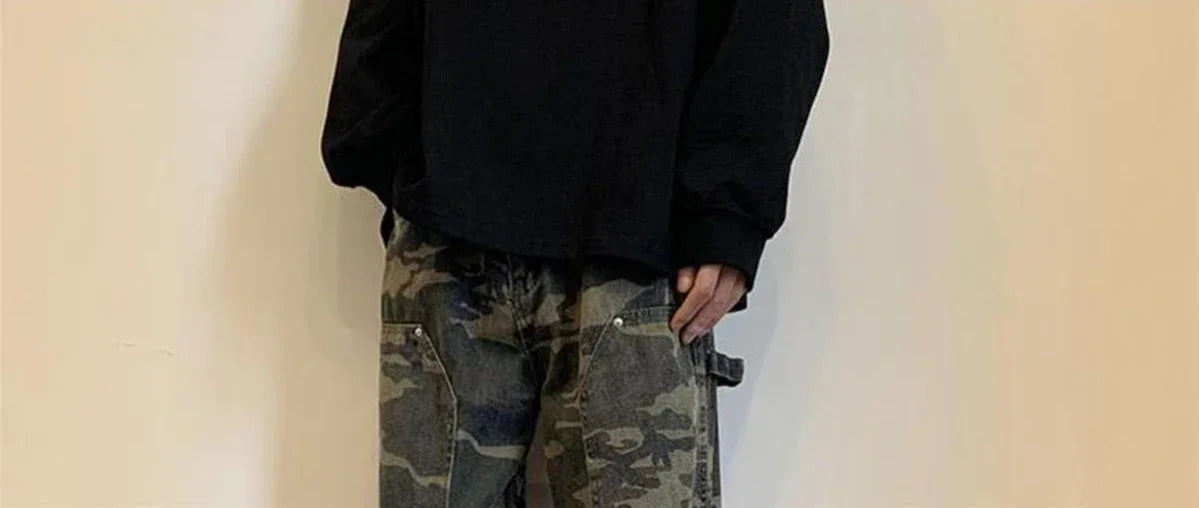 Jeans for Men Spliced Cargo Male Cowboy Pants Camouflage Trousers Punk Straight Xs Y 2k Vintage New in Retro 2025 Trend Baggy