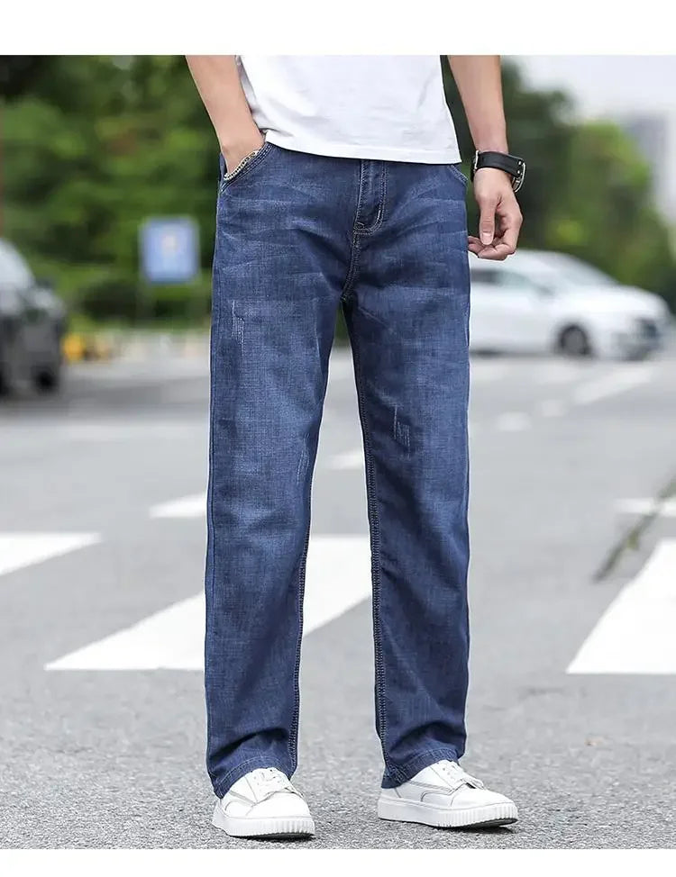 Jeans Men's Summer Straight Leg Loose Large Leg Autumn Thick Wear-resistant Men's Casual Pants Korean Trousers