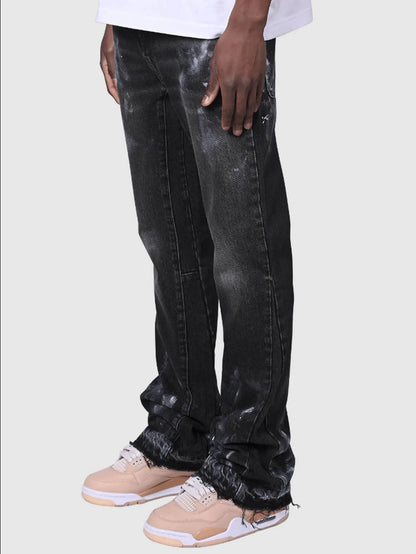 Jeans Men Vintage Straight Pants Mid Waist Stretch Distressed Washed Pockets Button Basics Trousers 2025 Streetwear Denims