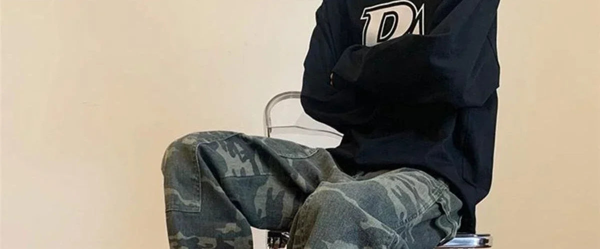 Jeans for Men Spliced Cargo Male Cowboy Pants Camouflage Trousers Punk Straight Xs Y 2k Vintage New in Retro 2025 Trend Baggy