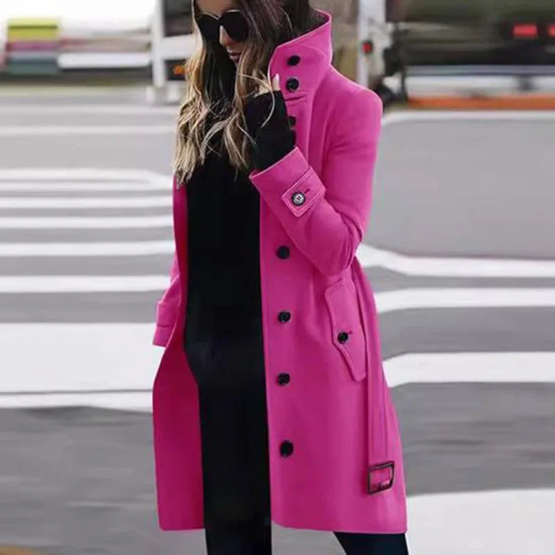 Women's New Woolen Coat Outerwears Autumn Winter Warm Female Jackets Single Breasted Turn-down Collar Long Women's Clothes