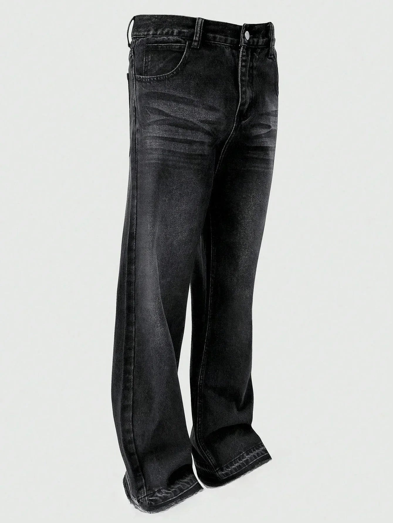 Jeans slim fit con dettagli di orlo lavato casual e business, pantaloni dritti in cotone leggero e versatili con chiusura a