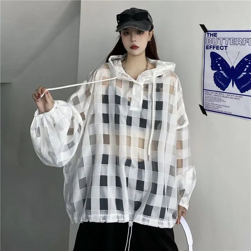 Women's outer wear top Women's lazy wind sunscreen clothes Hooded loose long-sleeved thin jacket