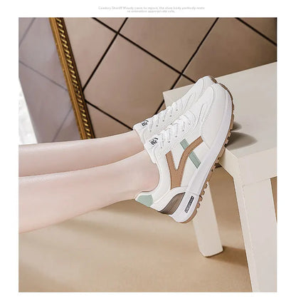 Women's Sports Sneakers Trendy Versatile Women Fashion Leather Sneakers Autumn New Girl Casual Running Shoes Striped Gym Shoes