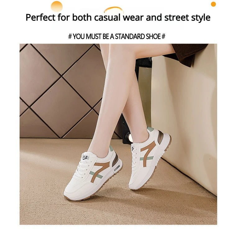 Women's Sports Sneakers Trendy Versatile Women Fashion Leather Sneakers Autumn New Girl Casual Running Shoes Striped Gym Shoes
