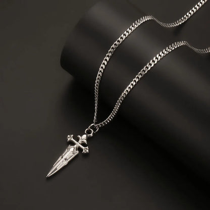 1PC Men's Retro Cuban Chain Cross Necklace