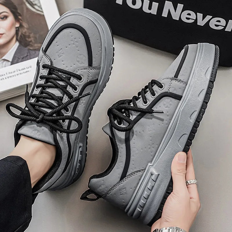 Sneakers Casual Mens Original Designer Solid Board Shoes Fashion Leather Breathable Height Increased Flat Platform Sports Shoes