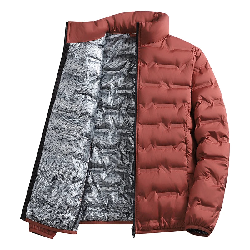 Outdoor Windproof Outerwear Winter Casual Warm Men Fleece-lined Jacket Solid Color Thicken Male Fashion Stand Collar Coats